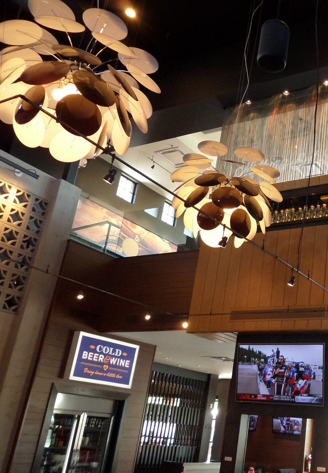 A view of the ceiling in a restaurant.